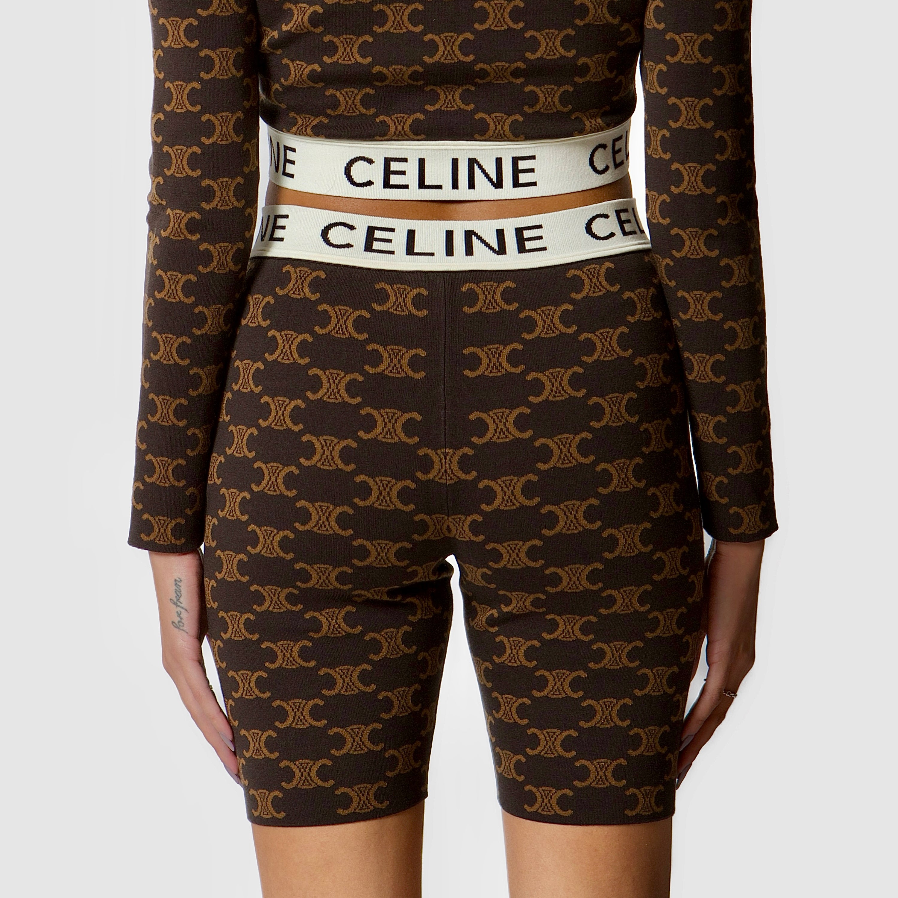 Celine Triomphe Biker Shorts - Brown