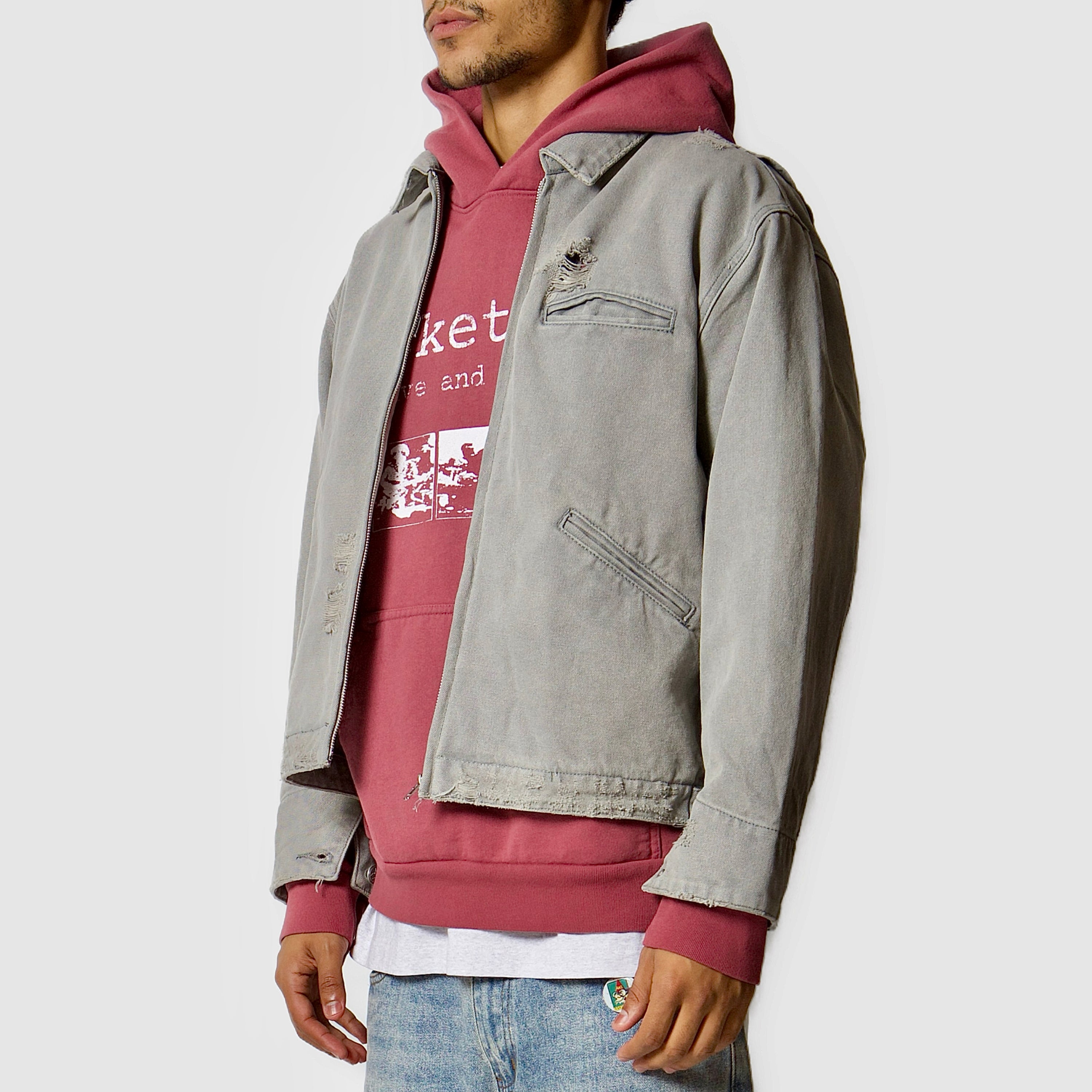 Basketcase Distressed Work Jacket  - Grey