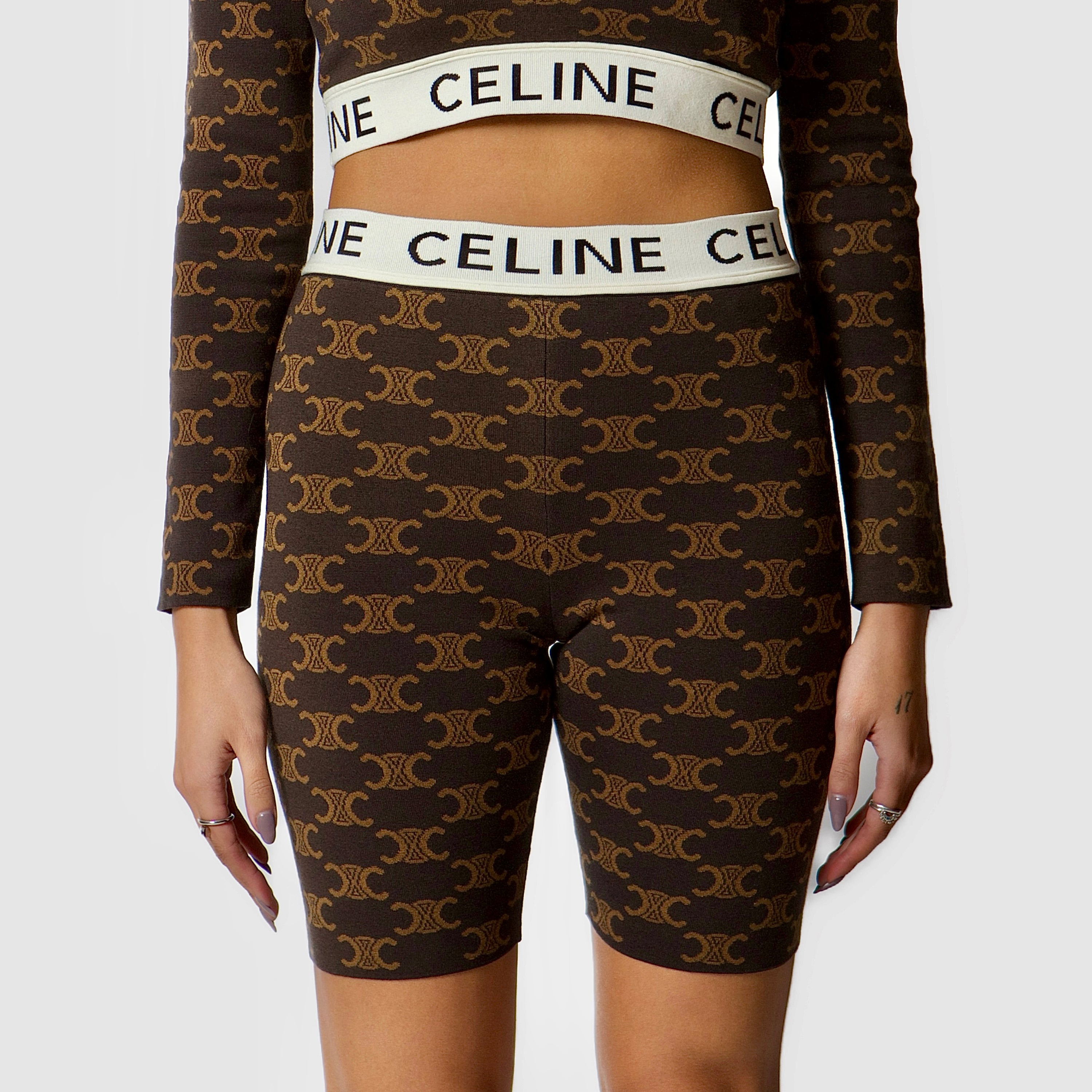 Celine Triomphe Biker Shorts - Brown